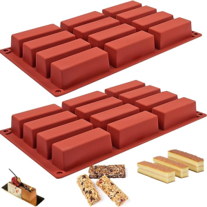 Navani 12 Cavity Large Rectangle Silicone Moulds for Baking - Ideal Maker for Granola Bars, Chocolate Truffles, Brownies, Cheesecakes, Puddings - Energy Bar Maker and More - 2PCS